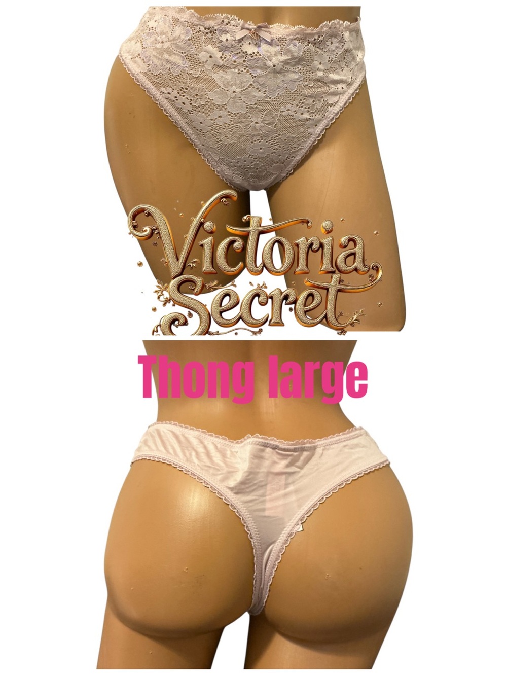 Victoria's Secret Lace & Cotton Thong in Pale Pink